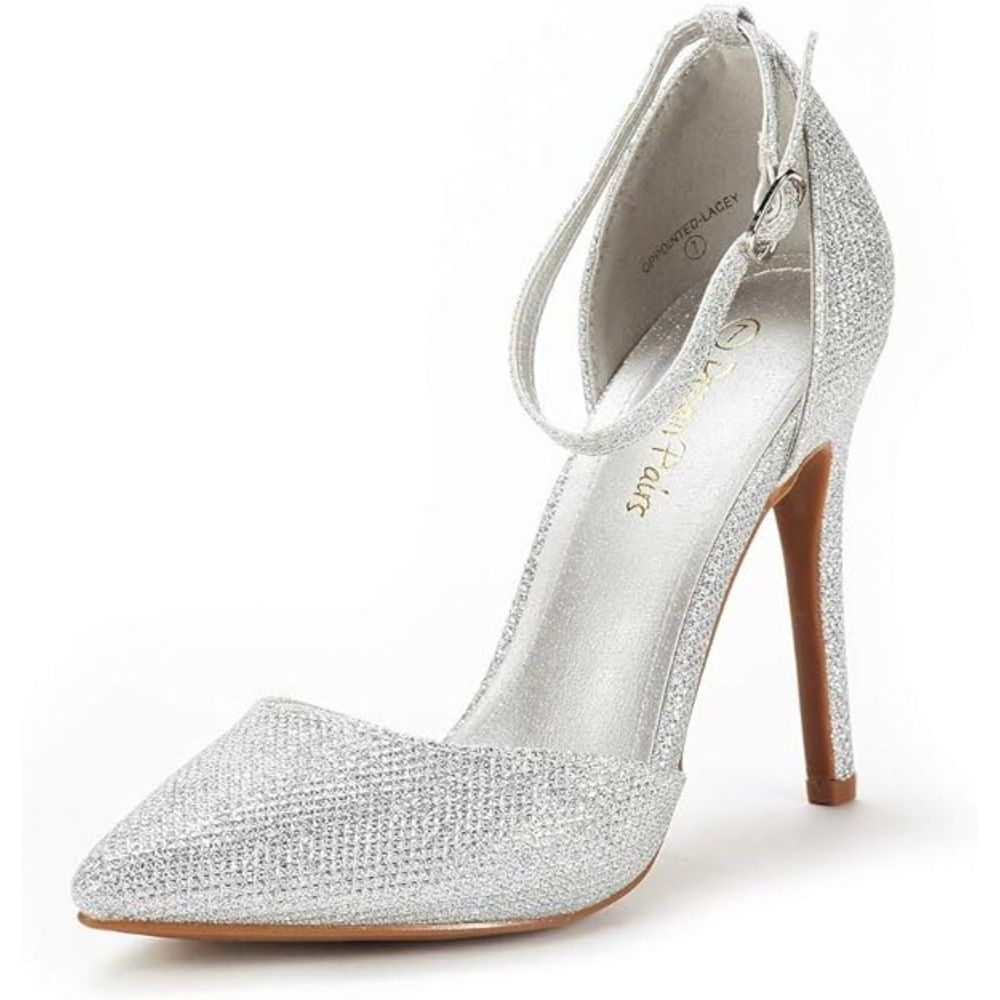 Women's Oppointed Lacey Pump Shoe Silver Glitter TPR Rubber Sole